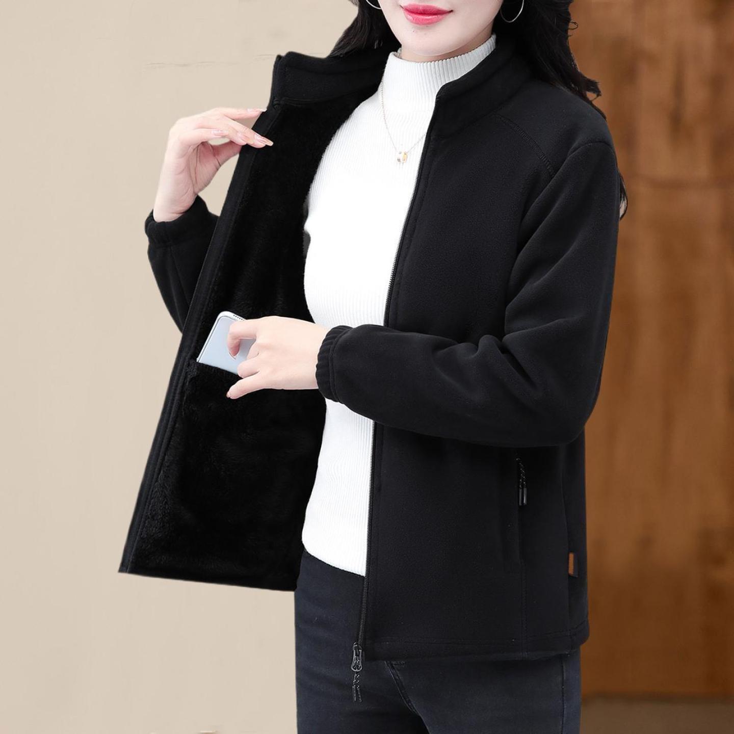中老年女士加绒摇粒绒立领开衫外套