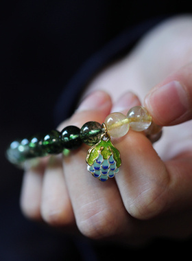 见欢喜天然绿幽灵水晶古风手串