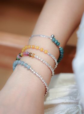 见欢喜925银碧玺蜜蜡手链