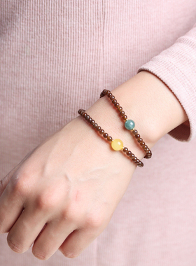 见欢喜糖料和田玉蜜蜡翡翠手链