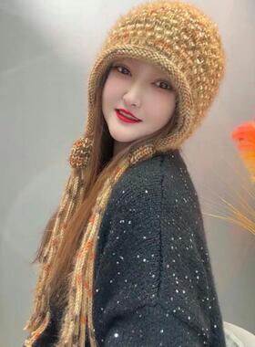 冬季女款彩虹豆加厚护耳防风帽