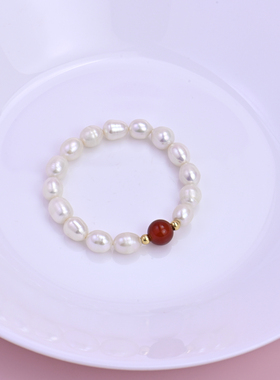 天然珍珠红玛瑙手工串珠设计手链