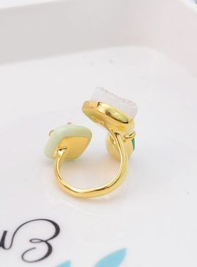 欧美风现货水晶绿玉髓宝石戒指