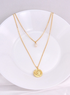 希腊浮雕圆盘镀金金天然珍珠珍珠