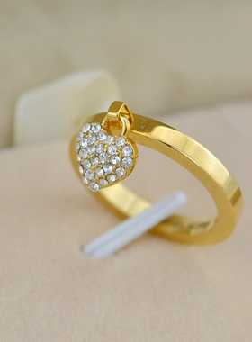 mk欧美风镀金满钻爱心戒指