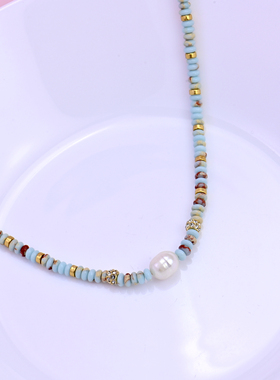 串珠设计感镶钻质感天然珍珠项链