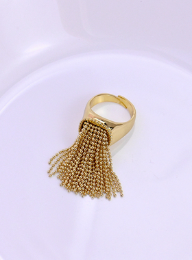 女个性流苏设计经典金色开口戒指