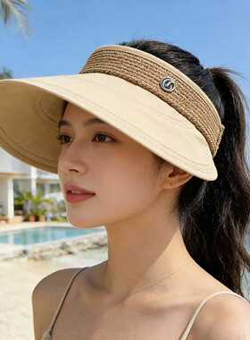 香港高端新款韩版空顶贝壳防晒帽女款夏季大檐遮阳帽子度假沙滩户