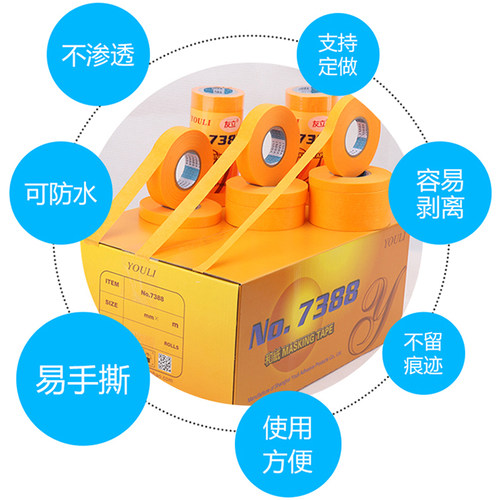 友立和纸胶带美纹纸专用外墙真石漆美缝贴条美文胶纸批发装修墙面无痕保护膜7388黄色不留胶喷油漆遮蔽分色纸 - 图2