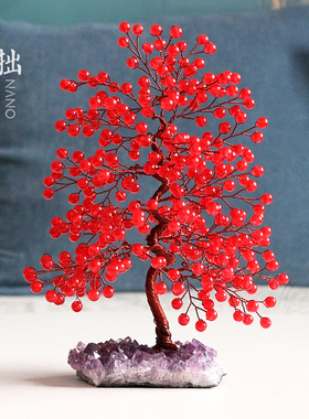 红红火火玉髓水晶树摆件
