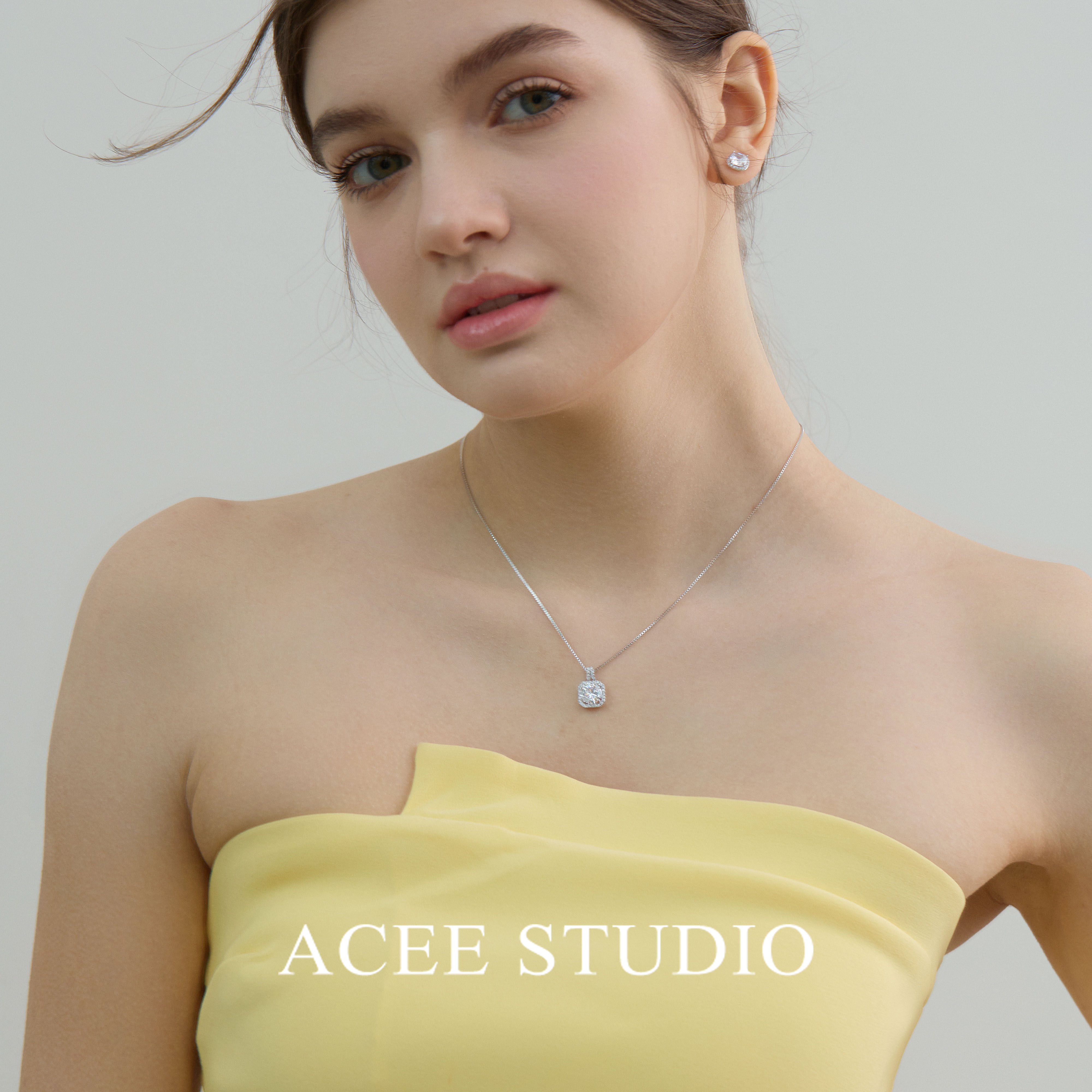 ACEE设计小方糖锁骨链女气质925纯银不褪色项链耳钉套装礼盒首饰,淘宝优惠券,粉丝福利购,淘宝优惠卷