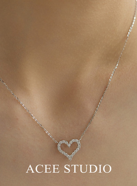 ACEE设计镂空银色爱心项链女气质高级感925纯银不褪色锁骨链饰品