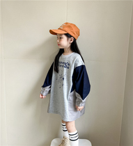 Girl Han Edition Foreign Air Cartoon Printed T Dress 2023 Autumn Loaded Loose Straight Cylinder Banged Collar Color Parquet Dress Damp
