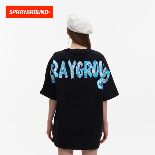 SprayGround鲨鱼嘴logo潮流休闲涂鸦短袖 印花宽松休闲透气T恤夏 - 图2