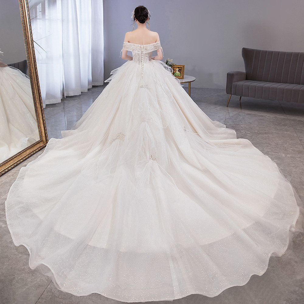 一字肩2021新款宫廷风奢华大主婚纱 玖世新娘婚纱