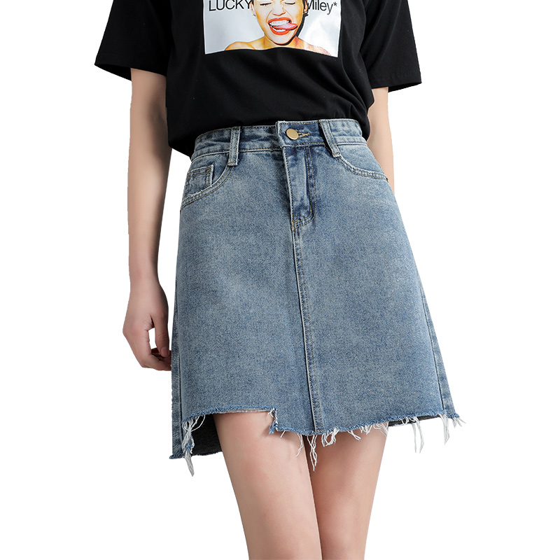 筱瑜旗舰店牛仔裙女a字裙夏季新款高腰包臀裙子显瘦不规则短裙女半身裙3
