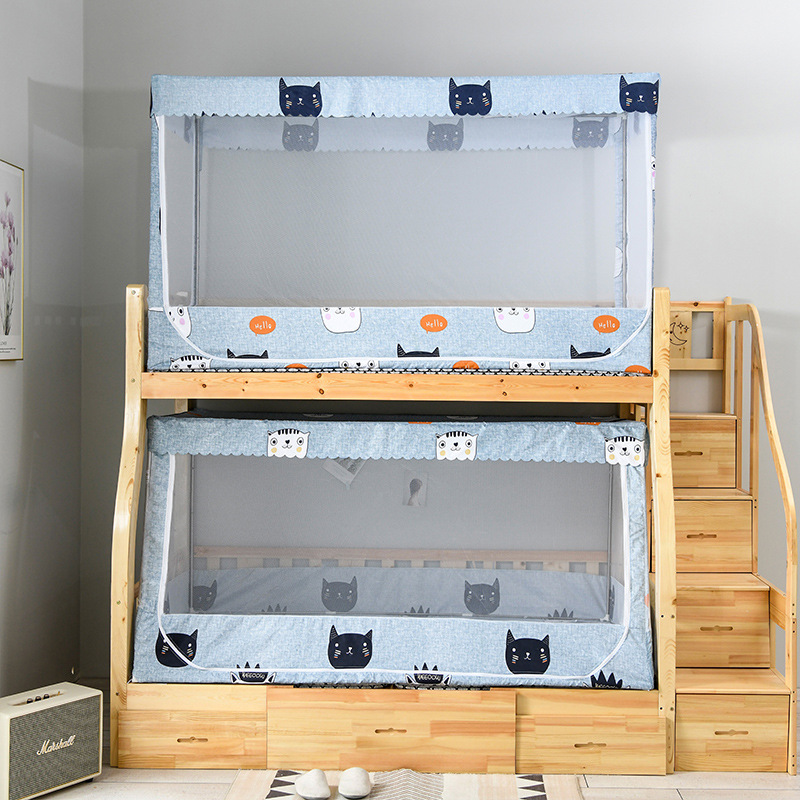 子母床蚊帐1.2m上下铺1.5梯形高低床步梯儿童双层床0.9防蚊含支架-图3