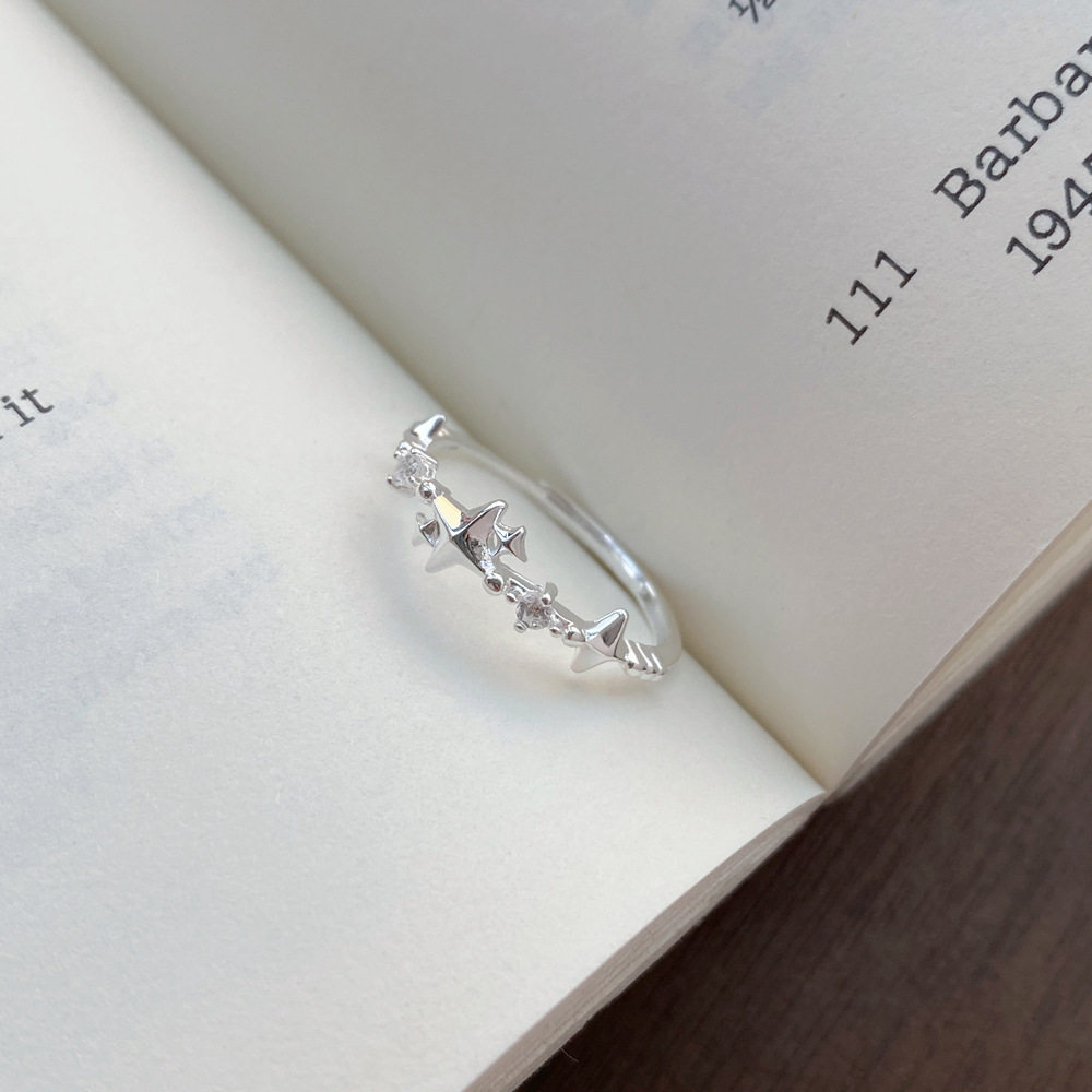 HANXINS999 pure silver four-pointed star zircon ring