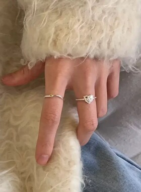 S925纯银心形蝴蝶结开口戒指女