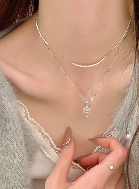 S999纯银五角星满钻锁骨链女款