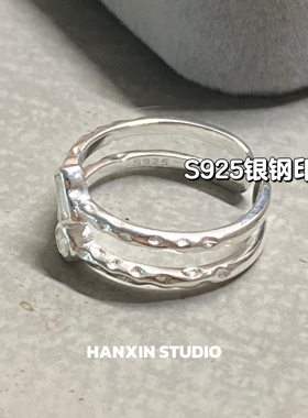 S925纯银双层锆石戒指女小众