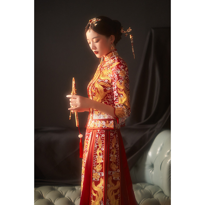 秀禾服新娘中式中国风夏季修身婚纱 淑院旗袍