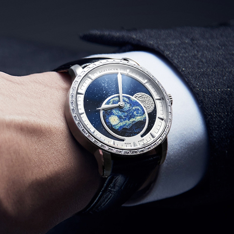 艾戈勒官方旗舰瑞士手表男士名牌月相全自动机械表透底商务腕表