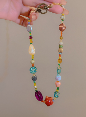 树脂材质彩色串珠项链女