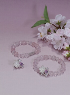 ERSHI尔时｜落英 樱花粉水晶s925银简约清透弹力手串可拆卸扣子