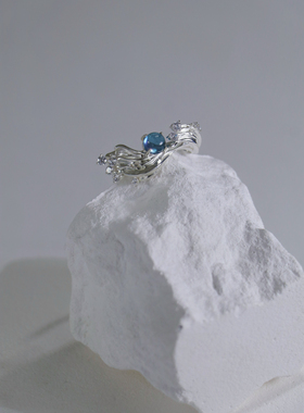 ERSHI尔时｜潮汐 原创设计海洋浪花925纯银海蓝宝开口可调节戒指