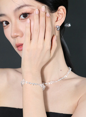 ERSHI尔时｜喀斯特 地貌系列原创设计自然地理冰透纯银白水晶手链