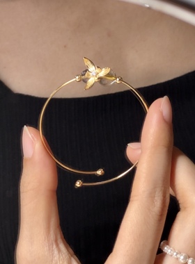 ERSHI尔时｜汀兰 原创设计兰花金发晶葡萄石s925银弹力手镯可调节