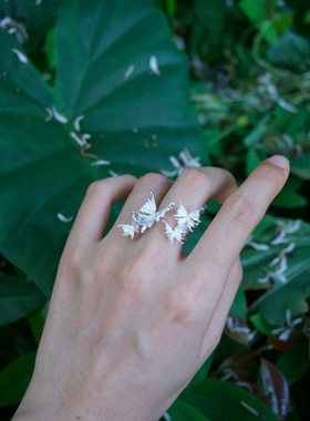 ERSHI尔时｜惊梦 原创设计梦幻蝴蝶925纯银可调节开口闺蜜戒指