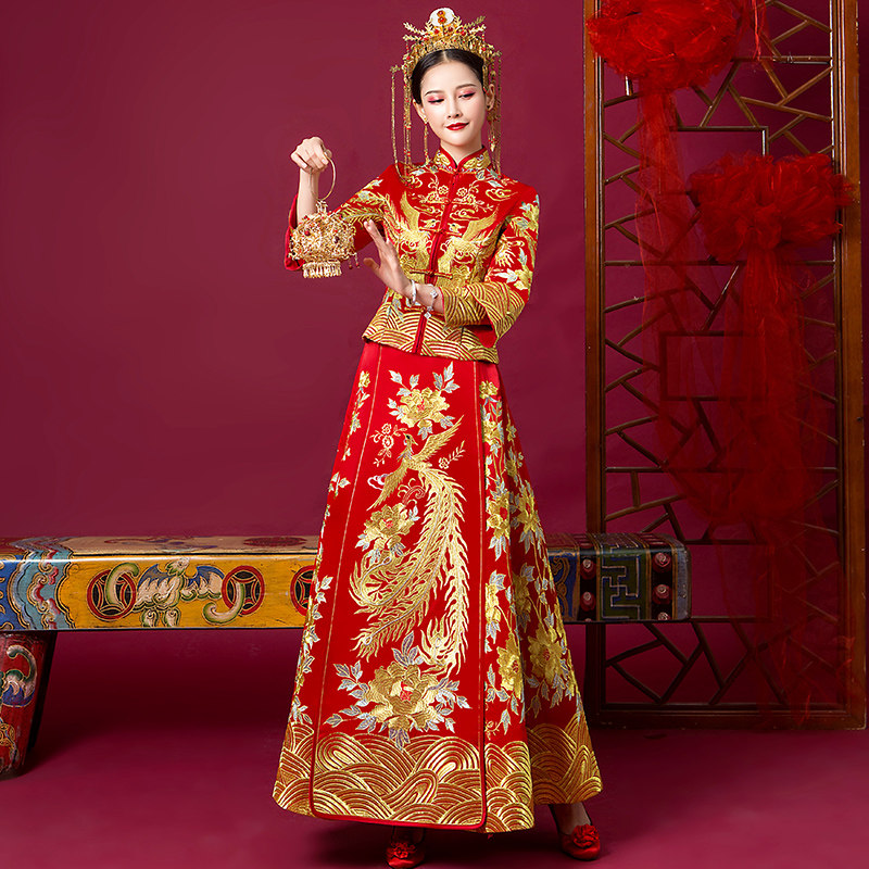 秀禾服2020新款夏季结婚禾秀服礼服 蓝靛熊旗袍