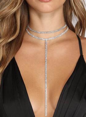 欧美速卖通外贸饰品 简约时尚百搭镶钻长款颈链 自由调节项链女