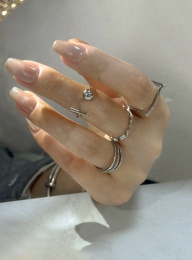 觅韩简约曲线波浪几何设计戒指尾戒金属冷淡风格食指关节指环2716