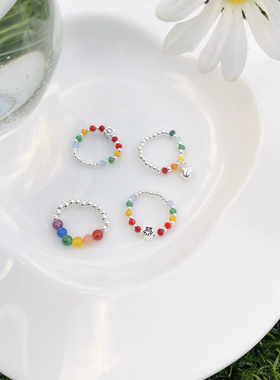 夏季气质撞色串珠戒指笑脸