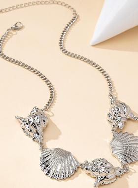 觅韩欧美金属感贝壳海螺设计项链时尚高级感颈链气质小众锁骨链女