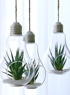 厂家欧式创意灯泡悬挂透明玻璃花瓶摆件水培花器时尚家居饰品