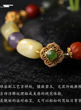 豆蔻时光和田玉石手串南红玛瑙蜜蜡琥珀珐琅银转运珠手链烟火人间
