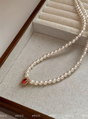 红锆石珍珠项链女轻奢小众锁骨链