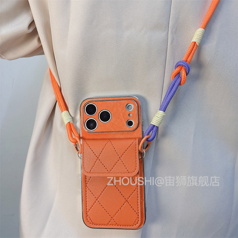 爱马仕橙色菱格卡包斜挎适用小米17/15/14/13手机壳pro高级感红米note15R/12/11新款K70女K60手绳K50保护套潮 - 图0