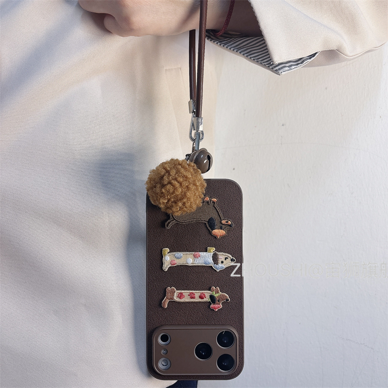 秋冬刺绣可爱狗狗月牙坑适用三星s23/s24/s25/s22手机壳22PLUS高级感S25plus时尚plus斜挎s25U手绳21U手绳女 - 图1