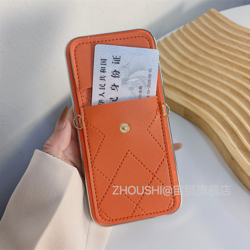 爱马仕橙色菱格卡包斜挎适用小米17/15/14/13手机壳pro高级感红米note15R/12/11新款K70女K60手绳K50保护套潮 - 图3