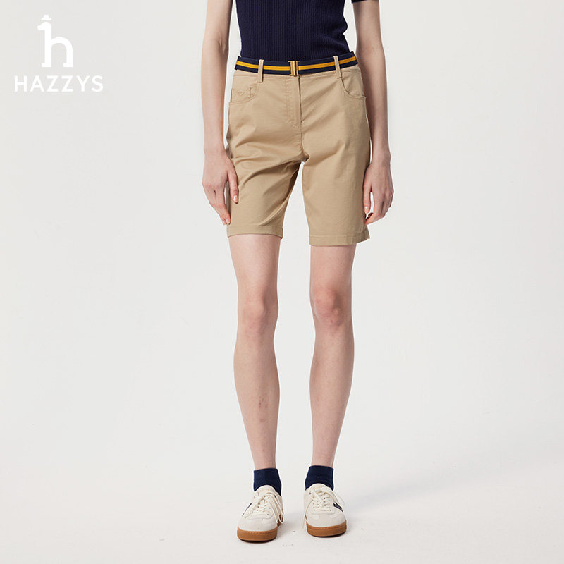Hazzys哈吉斯春夏短裤女士时尚休闲裤潮流多色附带腰带净色裤子女,淘宝优惠券,粉丝福利购,淘宝优惠卷