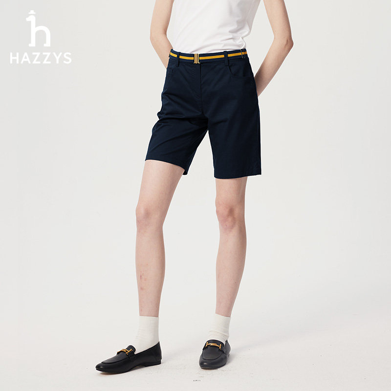 Hazzys哈吉斯春夏短裤女士时尚休闲裤潮流多色附带腰带净色裤子女,淘宝优惠券,粉丝福利购,淘宝优惠卷