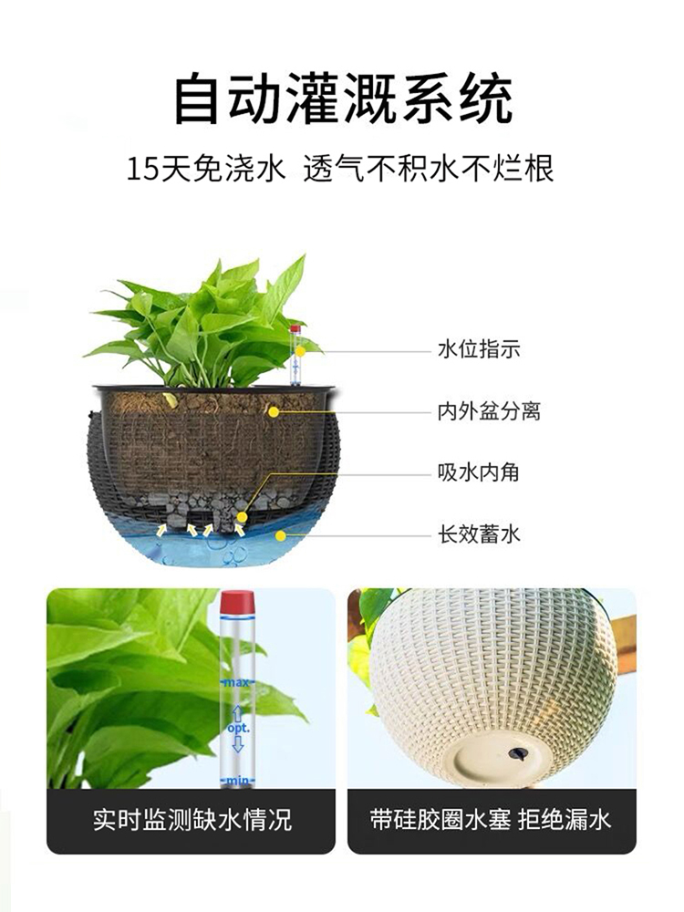 吊篮花盆悬挂式绿萝垂吊壁挂懒人自吸水绿箩养花挂钩吊兰花盆吊盆