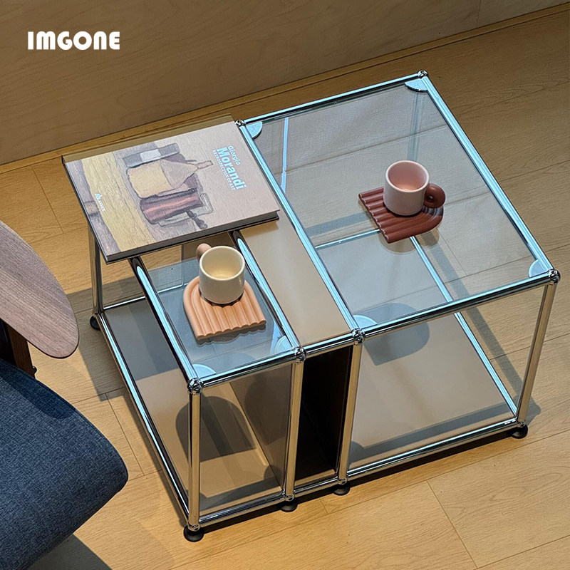 可移动边几ONEUSM推车不锈钢包豪斯中古边柜模块床头柜玻璃小茶几,淘宝优惠券,粉丝福利购,淘宝优惠卷