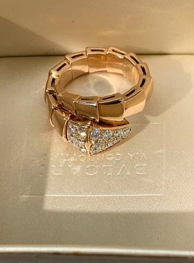 二手新款宝格丽SERPENTI VIPER灵蛇系列18K玫瑰金钻石s码蛇形戒指