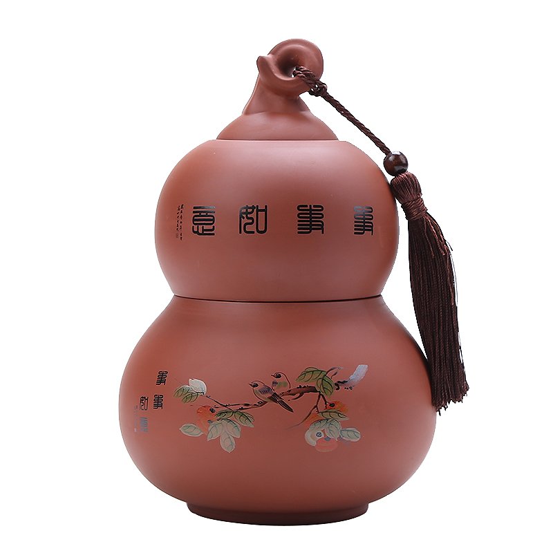 品茗 创意葫芦紫砂茶叶罐陶瓷大号普洱茶密封罐茶叶包装盒摆件